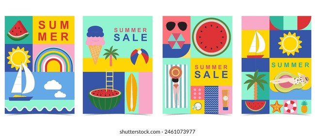 summer background with geometric style.illustration vector for a4 vertical design
