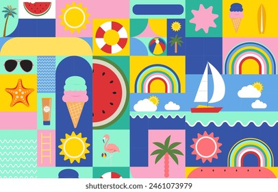 summer background with geometric style.illustration vector for a4 horizontal design