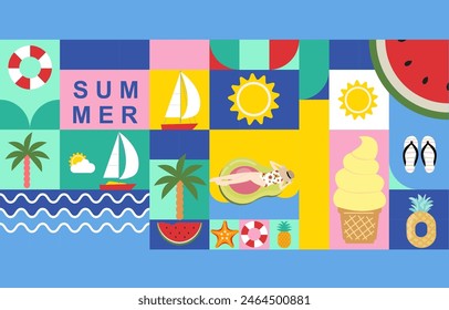 summer background with geometric style.illustration vector for a4 horizontal design