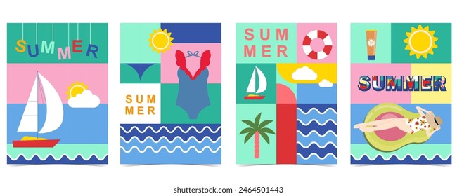 summer background with geometric style.illustration vector for a4 vertical design