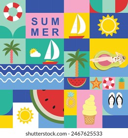 summer background with geometric style.illustration vector for square seamless pattern design
