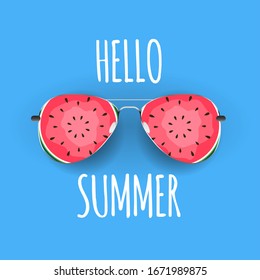 Fondo de verano con vidrio y sandía. Ilustración de vectores EPS10