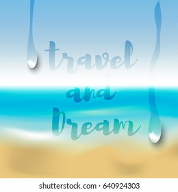 Summer background gradient mesh beach and ocean. Background for travel cards. Vector illustration