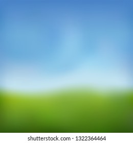 Summer background. Green fresh grass, blue sunny sky blur design. Abstract summer, spring nature. Beauty garden, park, meadow field landscape. Beautiful natural sunlight pattern Vector illustration
