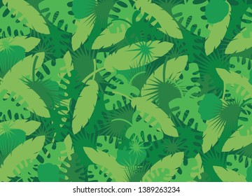 Summer background with green jungle leaves. Vector illustration