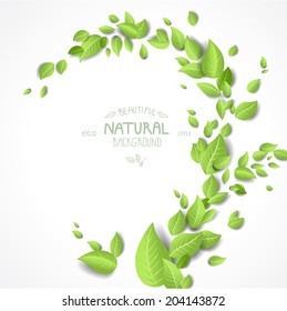 Summer background with green leaves with place for text. Nature vector backdrop