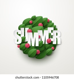 Summer background with green leaves. Vector illustration.