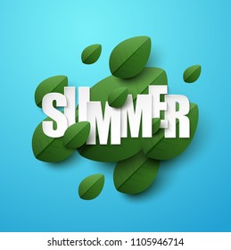 Summer background with green leaves. Vector illustration.