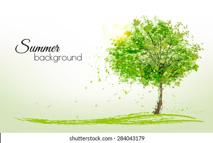 Summer background with green trees. Vector. 