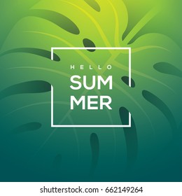 Summer background with green tropical leaf. Sale banner or poster design.