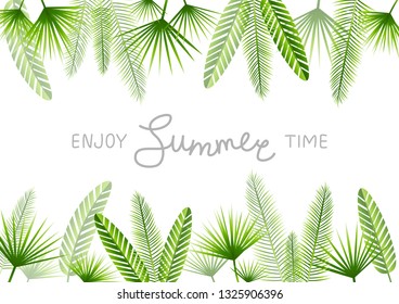 Summer background with green tropical leaves border