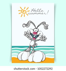 Summer background for greeting card, poster, banner, invitation sea side and template design. Cute Rabbit cartoon illustration  Vector illustration ease editable.