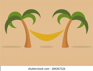 summer background - hammock hanging between two palm trees