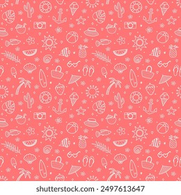 Summer background with hand drawn elements. Creative seamless pattern. Vector illustration