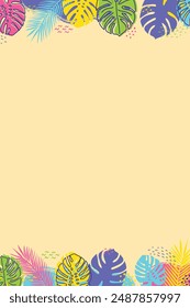 Summer background with hand drawn monstera leaves. Vector illustration