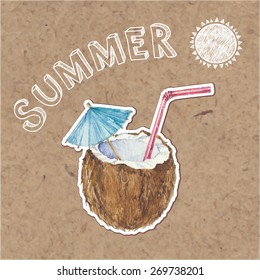 Summer background.  Hand drawn vector illustration on kraft background. Eps 10.