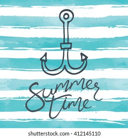 Summer background. Hand lettering. Anchor icon.