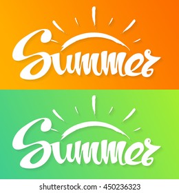 Summer background. Hand lettering typography poster. Handwritten banner, logo, label or badge. Vector Illustration