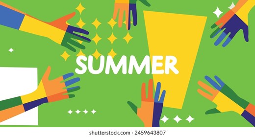 Summer background with hands . Simple collage banner