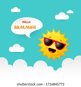 Summer background with happy sun cartoon