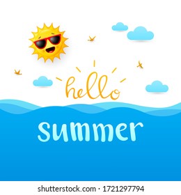 Summer background with happy sun cartoon