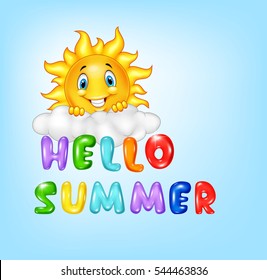 Summer background with happy sun cartoon