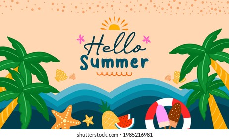 summer background with hello greeting summer banner, summer vector illustration