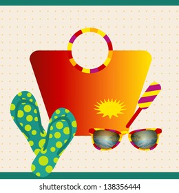  Summer background illustration. Beach collection with sunglasses.