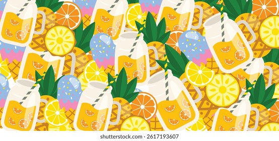 Summer Background Illustration with Fresh Drink.