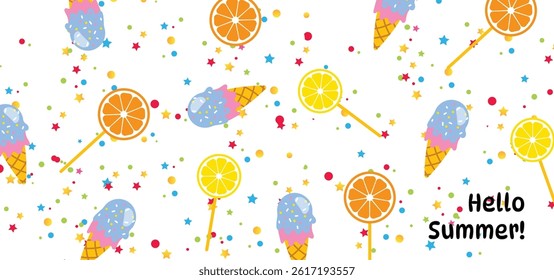 Summer Background Illustration with Fruits.