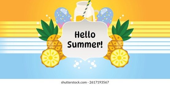Summer Background Illustration with Fruits.