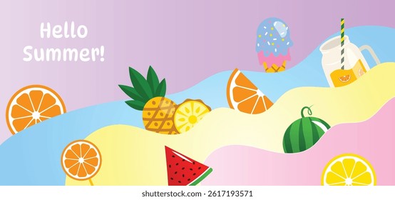 Summer Background Illustration with Fruits.
