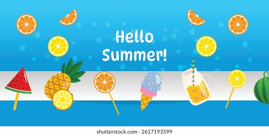 Summer Background Illustration with Fruits.