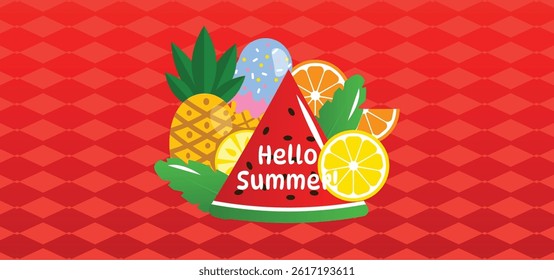 Summer Background Illustration with Fruits.