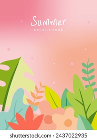 It is a summer background illustration with illustrations of fresh leaves and flowers. It can be used as a banner, poster, or graphic element.