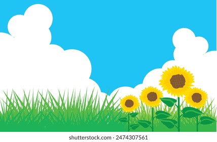 Summer background illustration material of thunder clouds and green grass