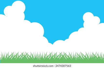 Summer background illustration material of thunder clouds and green grass