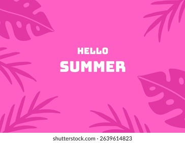 Summer background illustration with pink colour. Social media banner and presentation background template. Apparel packaging, coconut and sun, holiday and travel business