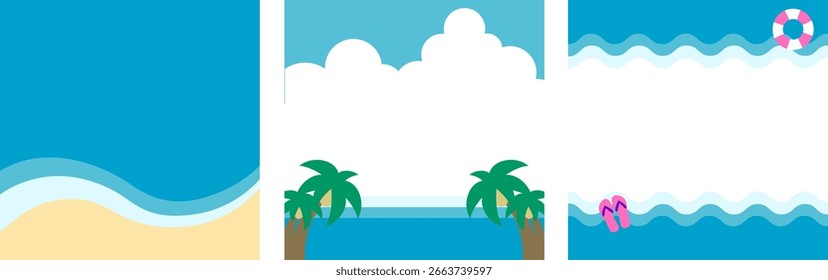 Summer Background Illustration Set Simple and Colorful Ocean, Beach, and Tropical Design