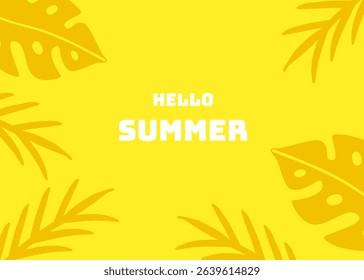 Summer background illustration with yellow colour. Social media banner and presentation background template. Apparel packaging, coconut and sun, holiday and travel business