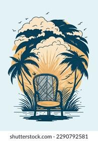 Summer Background illustration.Summer vector for T shirt Design.Summer landscape nature in beach,chair,palm tree,