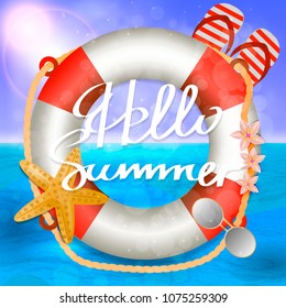 Summer background with inscription hello summer. Vector illustration