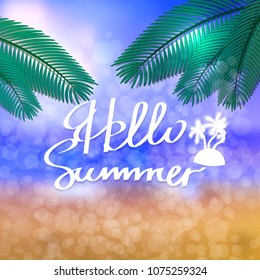 Summer background with inscription hello summer. Vector illustration