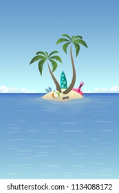 Summer background - island in the ocean with palms and beach set