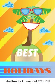 Summer background with island and palm tree