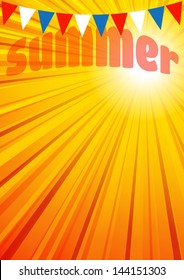 Summer Background Leaflet Flyer Poster - The background has a complete circle of rays in the Vector file for you to position the Clipping Mask as you want