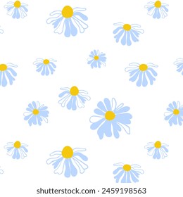 Summer background light linear daisies White seamless pattern spring Blooming wildflower lush foliage ornament wrapping fabric Wallpaper textile mosaic