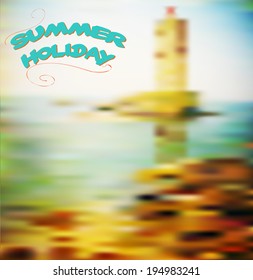 Summer background with lighthouse and sea