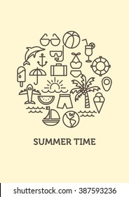 summer background. line icons concept. All for Summer holidays and vacation. design for A4, vector illustration