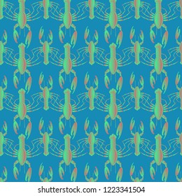 Summer background lobster multicolor sea seamless.